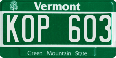 VT license plate KOP603