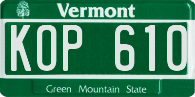 VT license plate KOP610