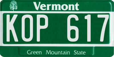 VT license plate KOP617