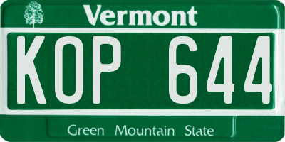 VT license plate KOP644