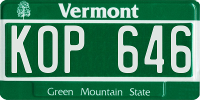 VT license plate KOP646