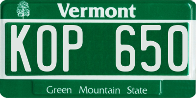 VT license plate KOP650