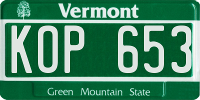 VT license plate KOP653