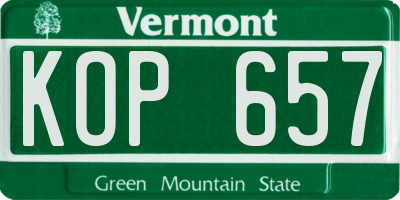 VT license plate KOP657