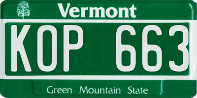 VT license plate KOP663