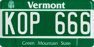 VT license plate KOP666