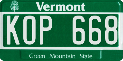 VT license plate KOP668