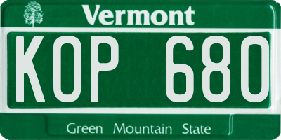 VT license plate KOP680