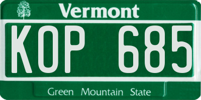 VT license plate KOP685