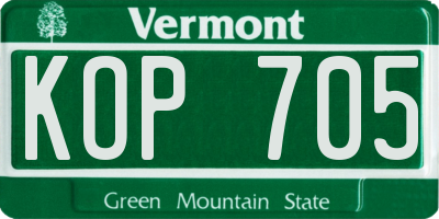 VT license plate KOP705
