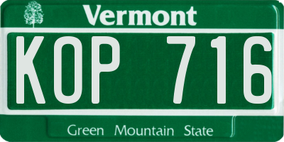 VT license plate KOP716