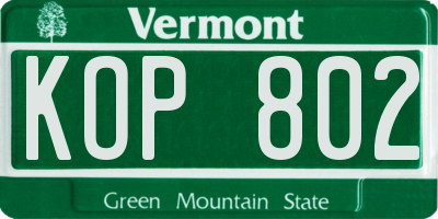 VT license plate KOP802
