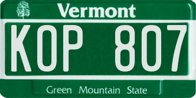 VT license plate KOP807