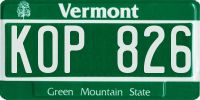 VT license plate KOP826