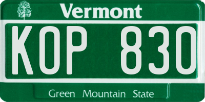 VT license plate KOP830