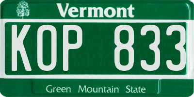 VT license plate KOP833
