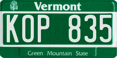 VT license plate KOP835