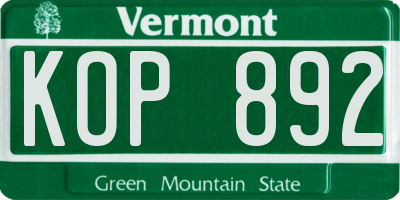 VT license plate KOP892