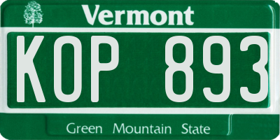 VT license plate KOP893