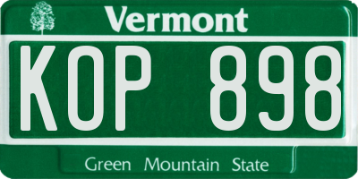 VT license plate KOP898