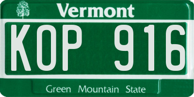 VT license plate KOP916
