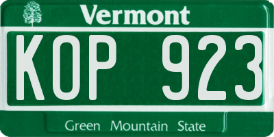 VT license plate KOP923