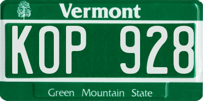 VT license plate KOP928