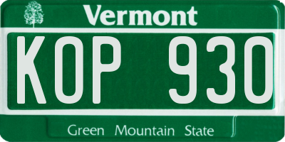VT license plate KOP930