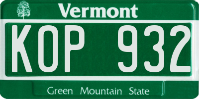 VT license plate KOP932