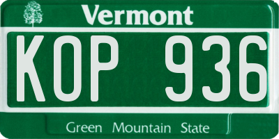 VT license plate KOP936