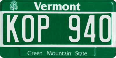 VT license plate KOP940