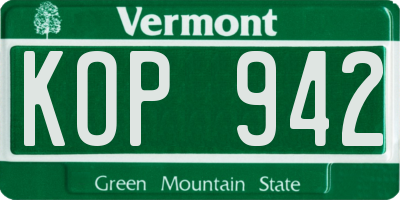 VT license plate KOP942