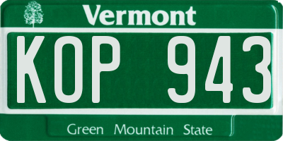 VT license plate KOP943