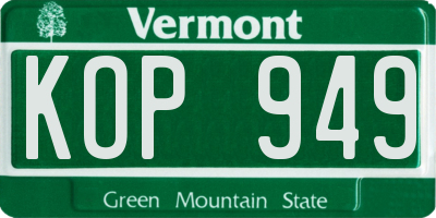 VT license plate KOP949