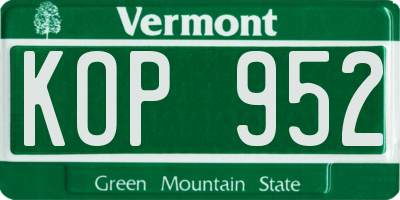 VT license plate KOP952