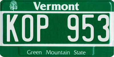 VT license plate KOP953