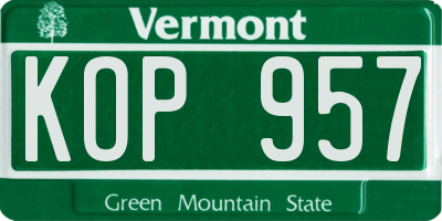 VT license plate KOP957