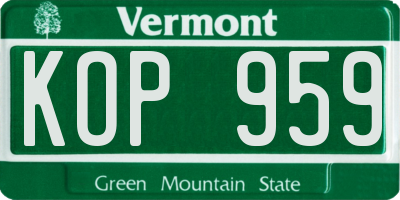 VT license plate KOP959