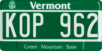 VT license plate KOP962