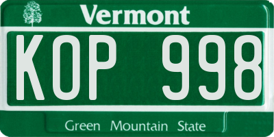 VT license plate KOP998
