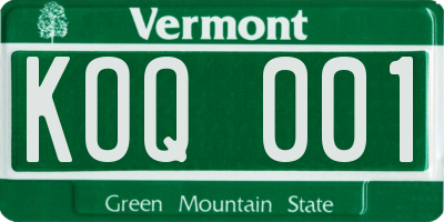 VT license plate KOQ001