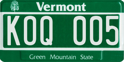 VT license plate KOQ005