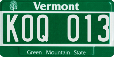 VT license plate KOQ013