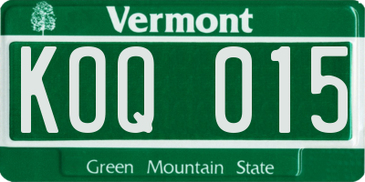 VT license plate KOQ015