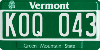 VT license plate KOQ043