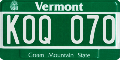 VT license plate KOQ070