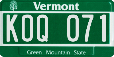VT license plate KOQ071