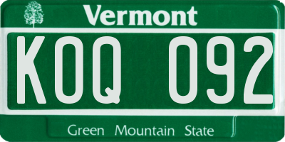 VT license plate KOQ092