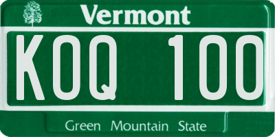 VT license plate KOQ100