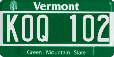 VT license plate KOQ102